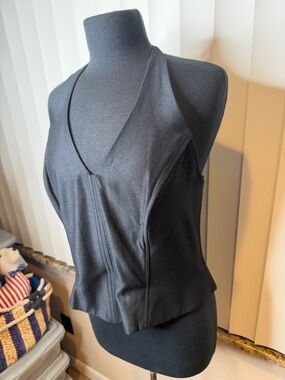 Vintage John Roberts Halter Sleek Black V-Neck Sleeveless Top Plus Woman Size 14